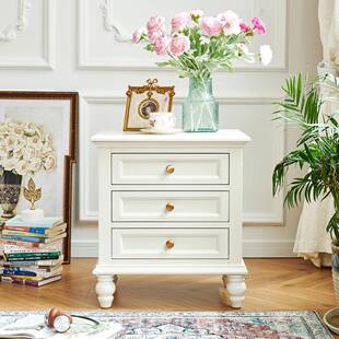 帝罗堡白色头柜全实木木樱床桃奶油风卧室收三抽床边柜纳储ws209