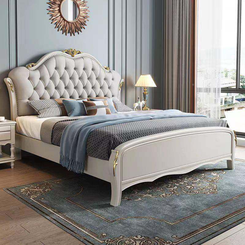 轻奢美式皮1靠实米木床1.8双米人床.5欧式气压储物床婚床卧室SSP