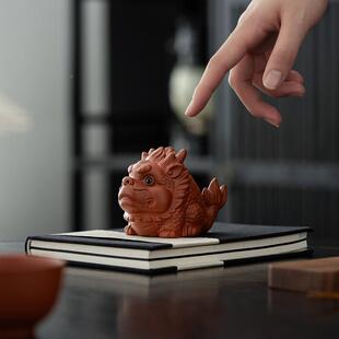 鱼化龙紫砂茶宠摆精可养件个品性玩茶茶MIN桌茶台盖碗茶壶盖子盖