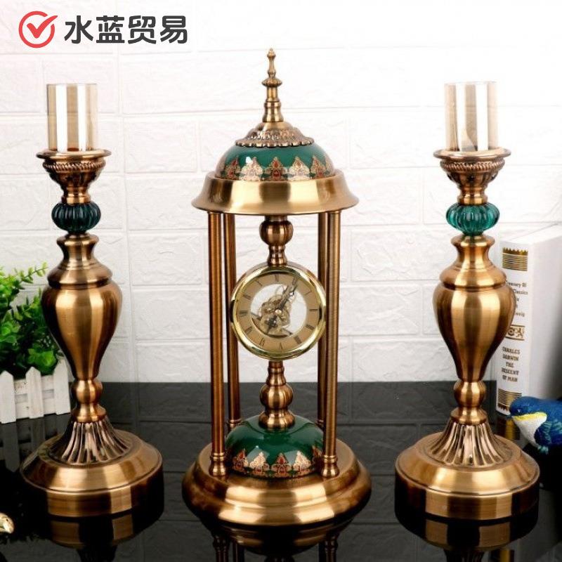 仿古复钟表欧式座钟式桌面烛台美古法式客厅家用式摆件台OUP装饰