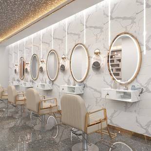 d发店LPL镜台简约剪发美发店壁挂镜柜一理体镜染烫镜网红le灯圆镜