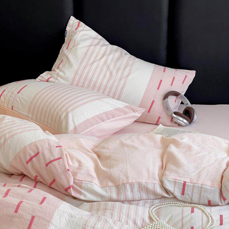 提纯绵床KAG上四花约件套简学条纹纯棉色织单件被套床单生宿舍三