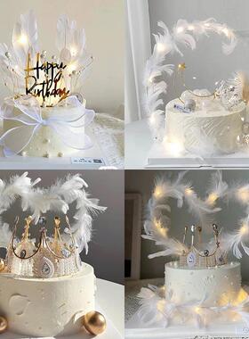 羽毛蛋心糕装膀饰天使大翅装饰品焙摆件AQI铁丝爱条灯串烘插件