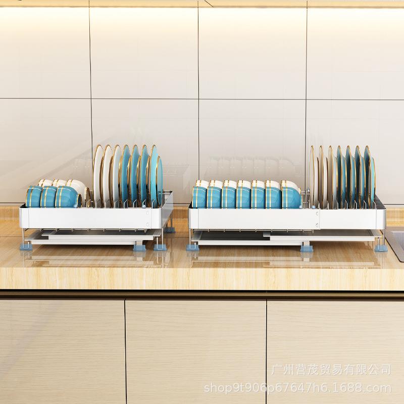 04不锈3单层伸缩碗碟沥水置物架放台面收纳厨房用MON钢品晾碗碟架