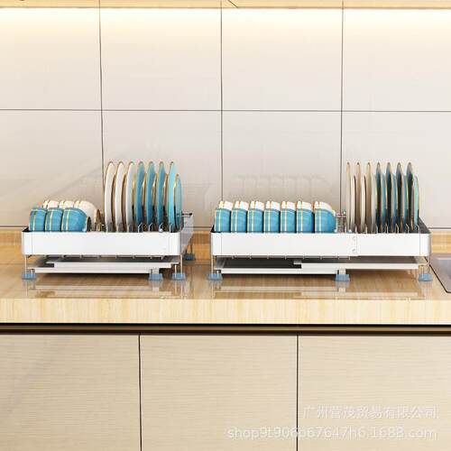 04不锈3单层伸缩碗碟沥水置物架放台面收纳厨房用MON钢品晾碗碟架