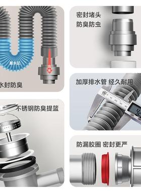 板阳洗衣台柜岩下水管套装台陶瓷双盆高低AYC大小口排水管配件省