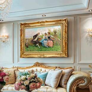 玄关装饰画欧式景简发美客厅沙背壁画IKK人物宫油廷大芬村画挂画