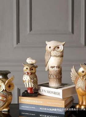 美式猫头鹰店小摆件创家意居客厅装饰个酒YRB性柜样板间铺摆设工