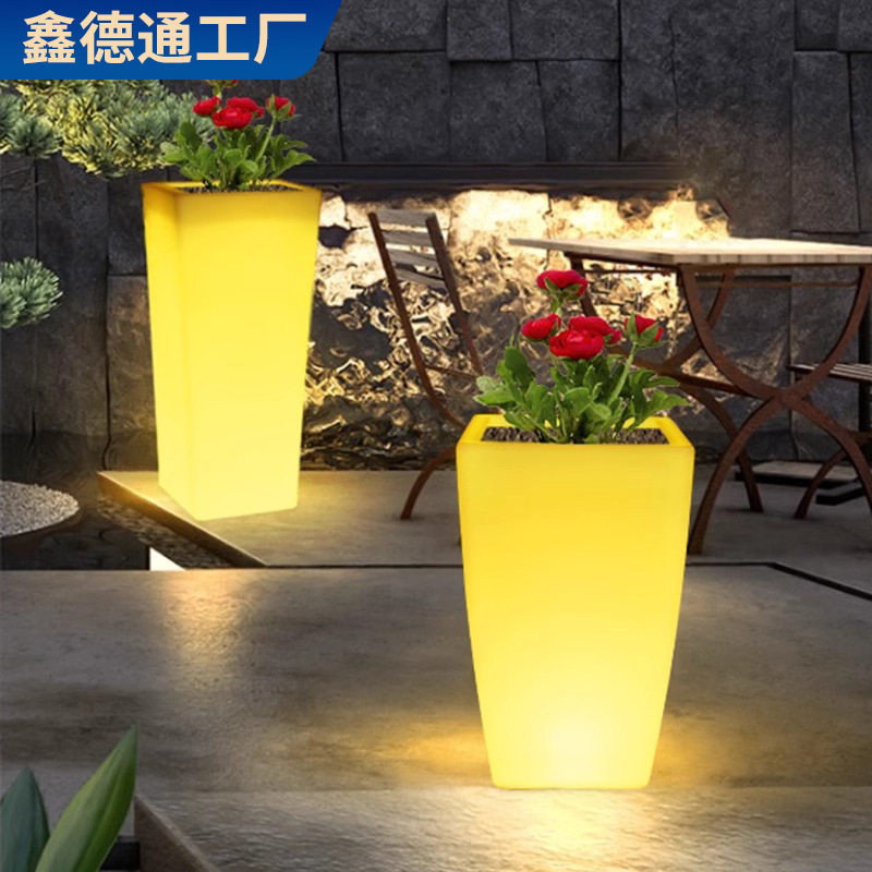 金色大号花盆露天阳台绿植充电庭院花坛欧美氛围落地灯墙角装饰灯