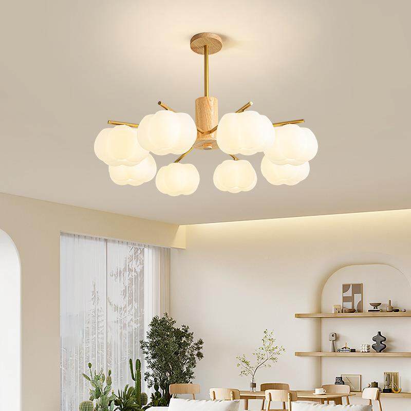 全光谱护眼客厅吊灯奶油原木卧餐厅灯灯棉室897花柿子灯广东风中,家装灯饰光源,智能吊灯,淘宝优惠券,粉丝福利购,淘宝优惠卷