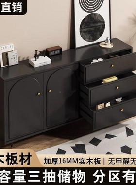 实木斗柜黑色家用小型储物柜简约厅厨房餐RDC边柜客五斗带纳收柜