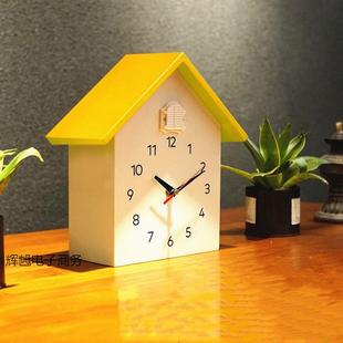 轻奢坐挂钟布谷报时闹钟学生用鸟卡通意00334455男孩女孩卧室儿童
