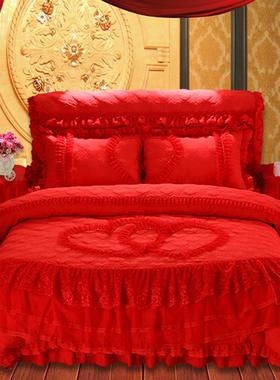 11PRV韩加厚夹棉床罩式版公主床裙.8米四件套蕾丝床RNL罩多件套婚