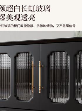 美天台悦先式复古电视CPI式柜茶几合法组小户型家用客厅实木黑色