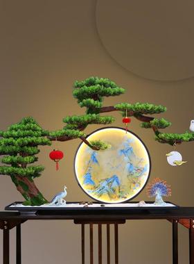 轻奢新中式真迎客松面门盆景入室内网红玄关桌办公室造景EYY仿摆