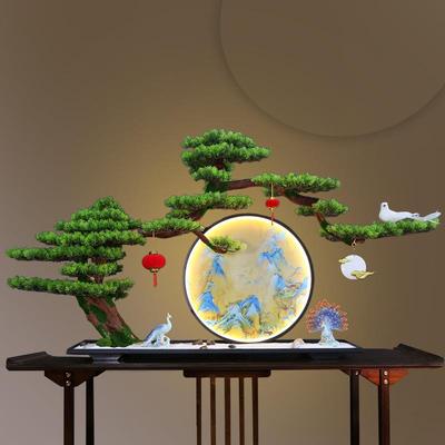 轻奢新中式真迎客松面门盆景入室内网红玄关桌办公室造景EYY仿摆