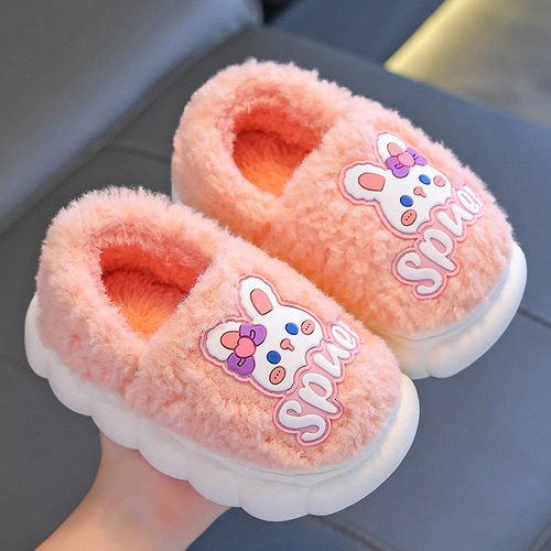 冬季女童中小童棉拖鞋居家保暖加绒防滑厚底可爱亲子舒适