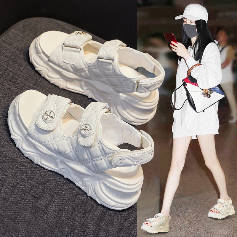 夏季仙女风沙滩凉鞋女款厚底松糕魔术贴运动百搭日常易穿脱