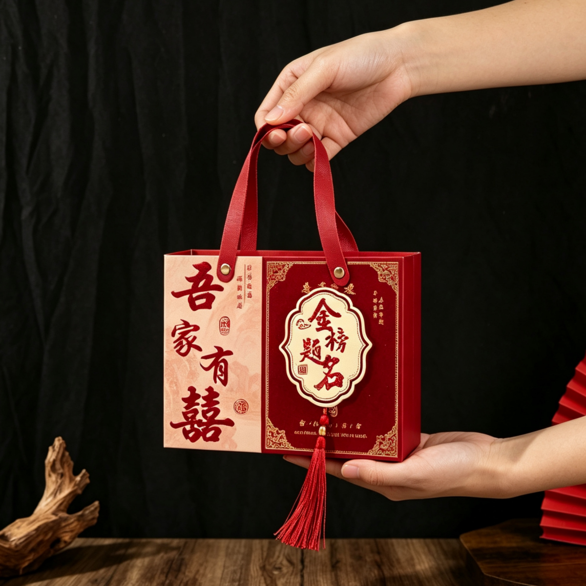 中式金榜题名新款升学植绒结婚礼盒喜糖糖盒手提高考抽屉伴手空盒