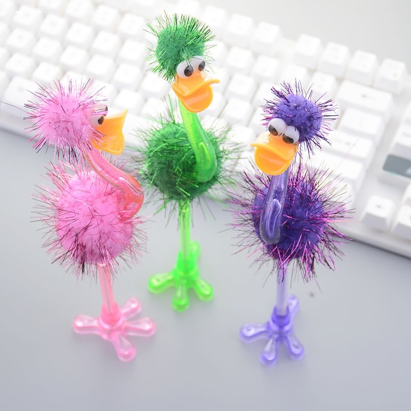 韩版可爱少女风糖果色网红卡通毛绒圆珠笔彩虹毛球笔学生黑色清新