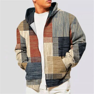 Geometric printed long sleeved jacket 几何印花开衫长袖外套男