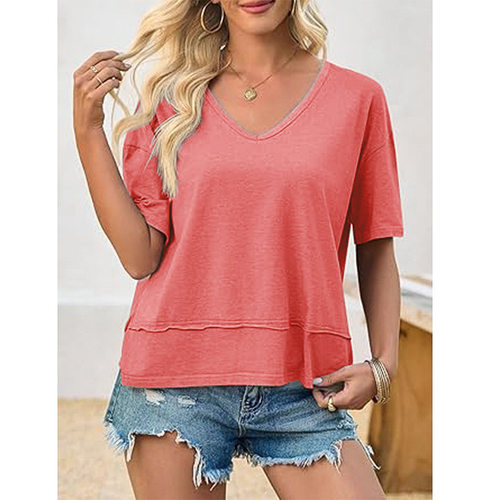 纯色五分袖宽松上衣Solid color five quarter sleeved loose top