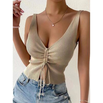 Versatile drawstring vest top for women   百搭抽绳背心上衣女