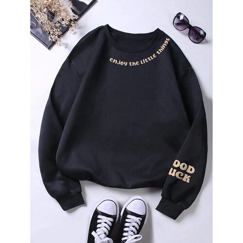 Printed round neck long sleeved sweatshirt印花圆领长袖卫衣女