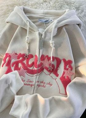 Retro loose hoodie cardigan jacket women复古宽松卫衣开衫外套