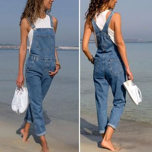 women pants牛仔背带裤 Denim 纯色女裤 oversized 大码 overalls
