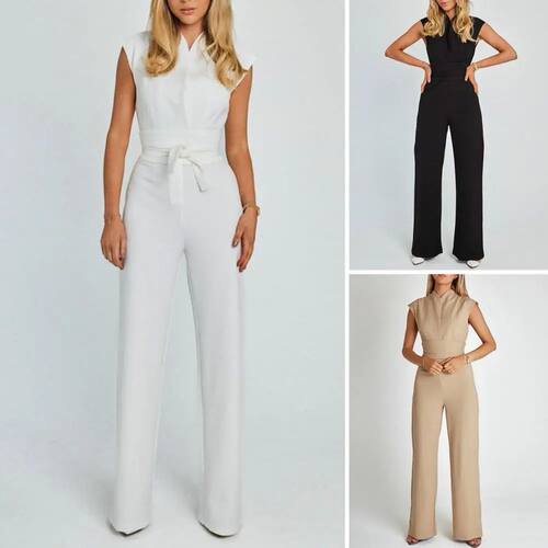 Sleeveless slimming jumpsuit wide leg pant无袖连体裤阔腿裤女