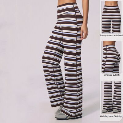 条纹高腰阔腿瑜伽长裤Striped high waisted wide leg yoga pants