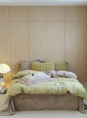 太太说保|加厚ins风约纯色奶绒四件套LDN暖双拼色雕简牛花绒床上