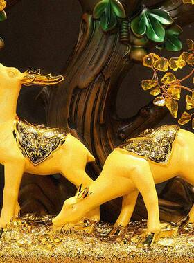 路发财发财摆件家居客厅树玄关柜酒柜装饰招BJ202111财礼鹿搬新家