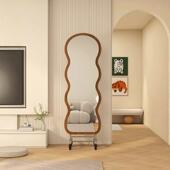 简动约波浪边落地镜可移免打孔卧室全身镜高感客级厅框JHJ板式 家