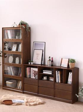 实木书柜低柜书架橡2207木日电视物柜与抽屉储柜地板板柜地站本立