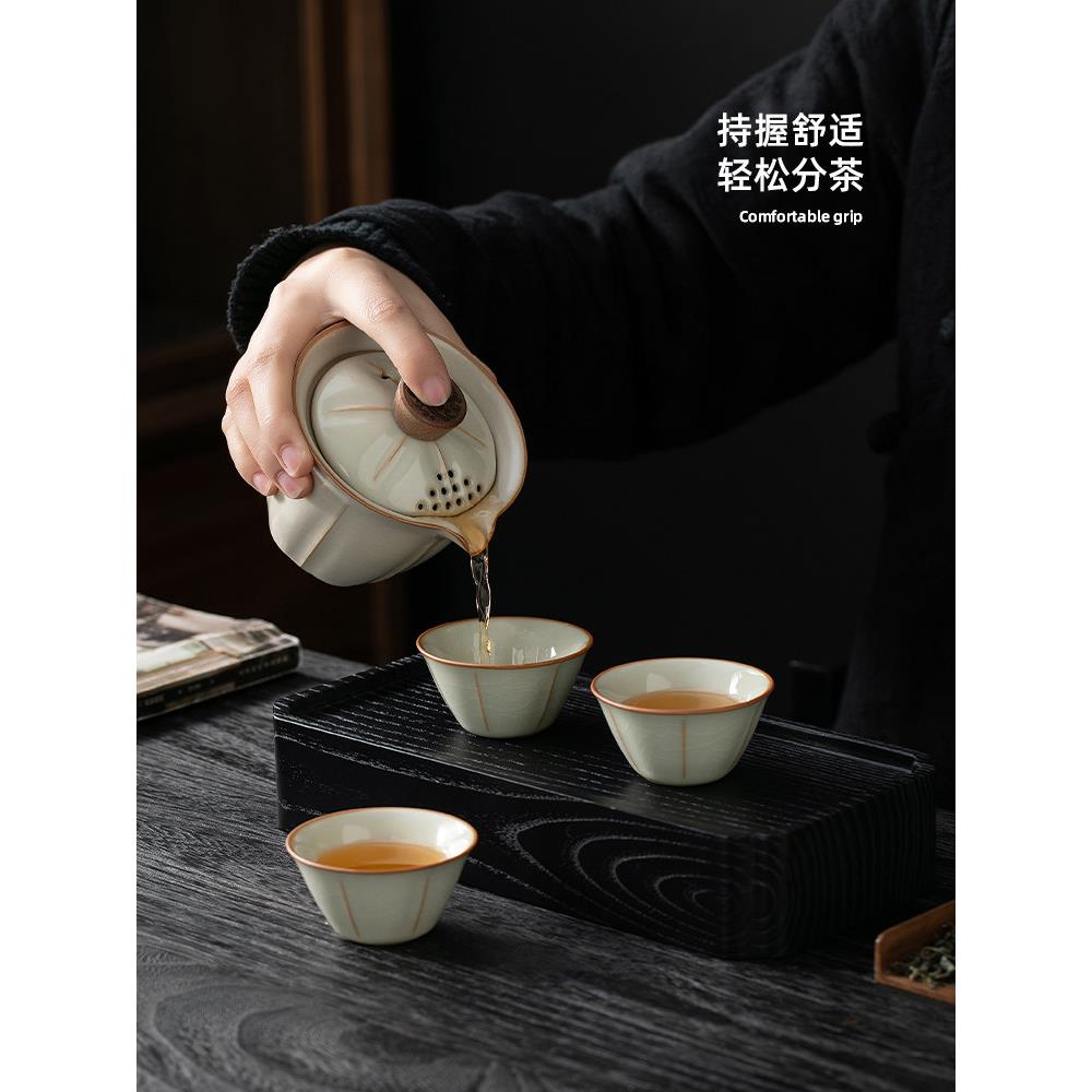 米色汝窑陶茶盖碗茶壶单大茶手ZSK抓壶高端功夫套装壶茶杯瓷家