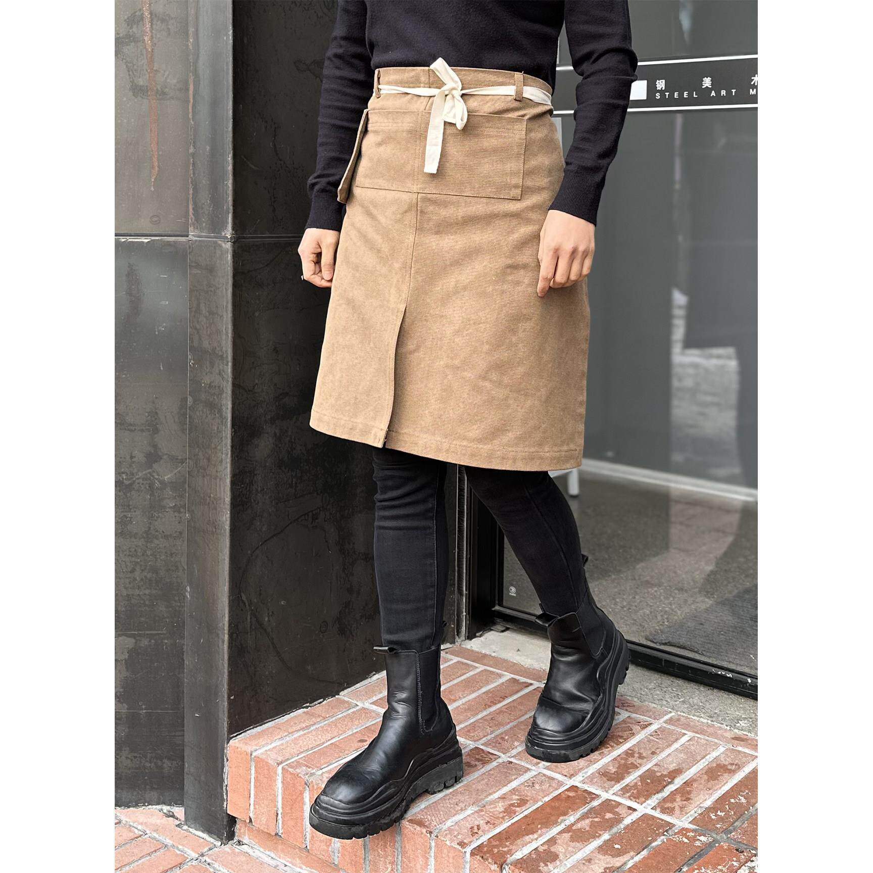 半IUN身围裙耐磨防o污女工作服一片式发师咖啡师化妆定制lgo理印