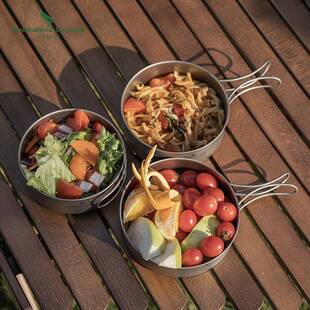 纯钛携钛碗套装户外露营Ti202C餐具轻量便锅钛野营锅具野用品饭炊