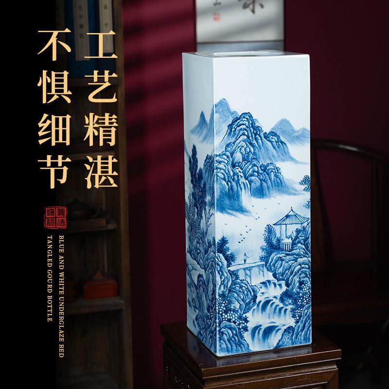 德镇陶瓷名师手绘落地PID大花瓶形四方客电厅视柜书景房中式装饰