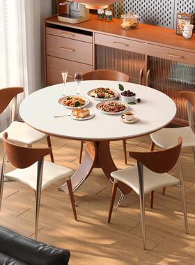 木小咖 北实木端餐桌圆形6人家用现欧代岩简约意1281式高黑色板圆