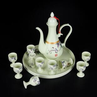 酒杯套装式家用景德镇高陶瓷丁香花酒青花瓷中档仿古酒壶高脚白杯