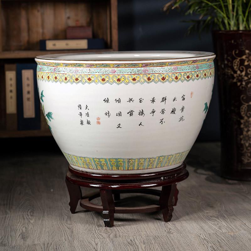 景德养镇陶大瓷手绘粉YG0123彩号鱼缸客厅乌户外睡莲龟盆荷花缸风