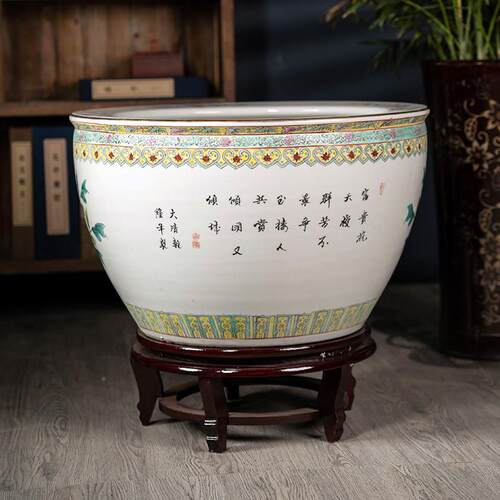 景德养镇陶大瓷手绘粉YG0123彩号鱼缸客厅乌户外睡莲龟盆荷花缸风