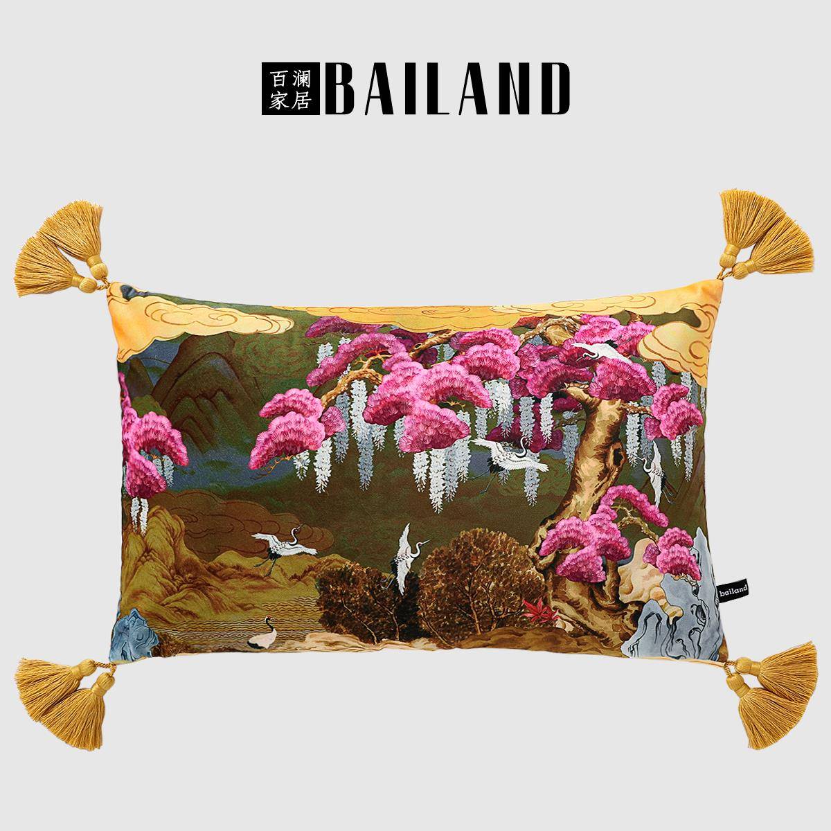 百鹤澜复家居YH0YH066床66云松中国风客厅沙发靠垫中式古抱枕头靠