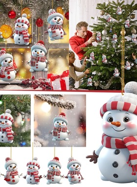 跨境新品可爱卡通圣诞雪人汽车挂家居圣诞树摆件挂件圣诞装饰