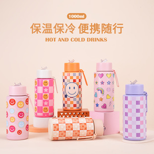 2025 新款FRANK GREEN 新款大容量1L美式印花大口不锈钢运动水壶