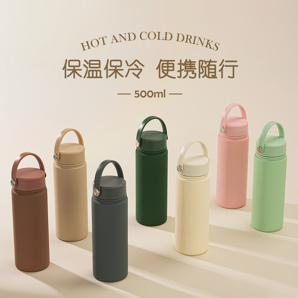 2025新款跨境不锈钢运动水壶广口便携手提瓶子水杯户外保温杯