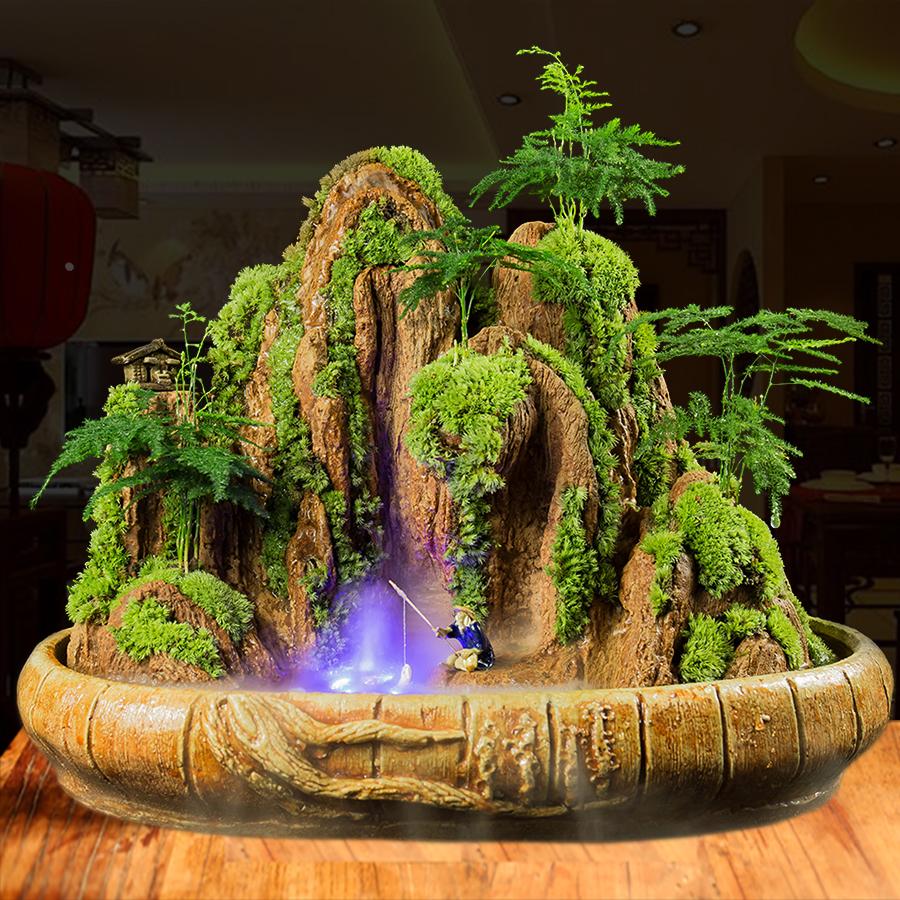 假山流水喷泉摆件吸水奇石头桌面盆景天然原植物办公室小鱼池造景
