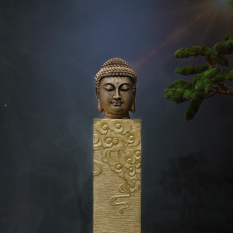 新中式仿石佛头古典佛像佛首禅意书房玄关走廊工艺品创意桌面摆件